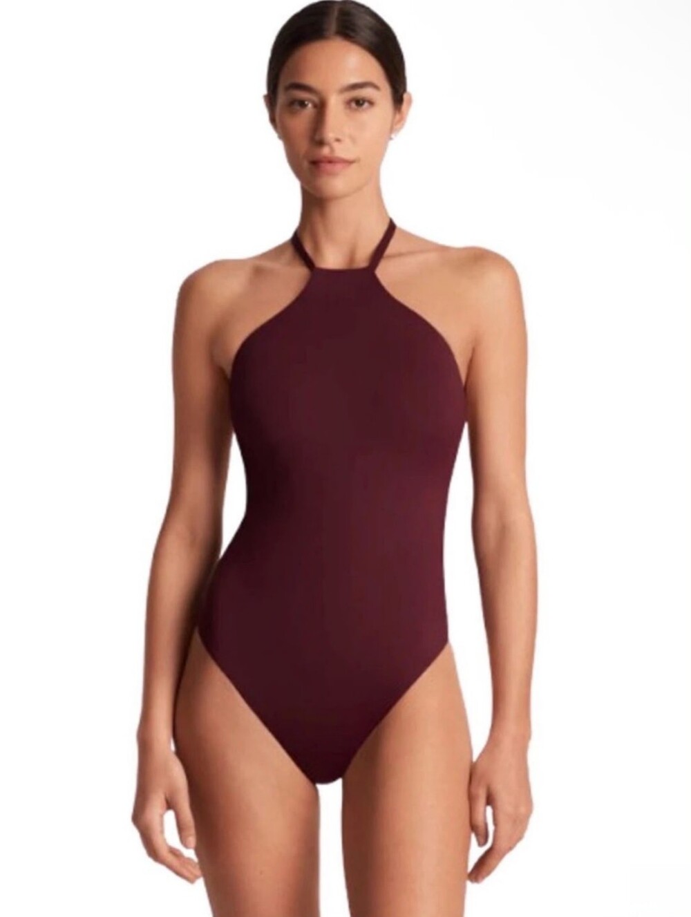 Lauren Ralph Lauren Red Claret Beach Club Solids High-Neck One-Piece Swimsuit